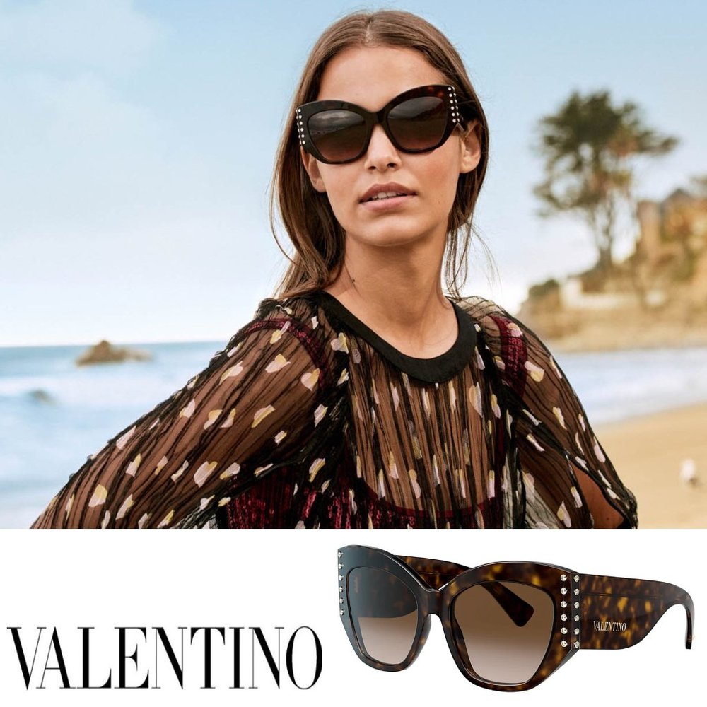 🤎 NEW Valentino Embellished Cat Eye Havana Sunglasses